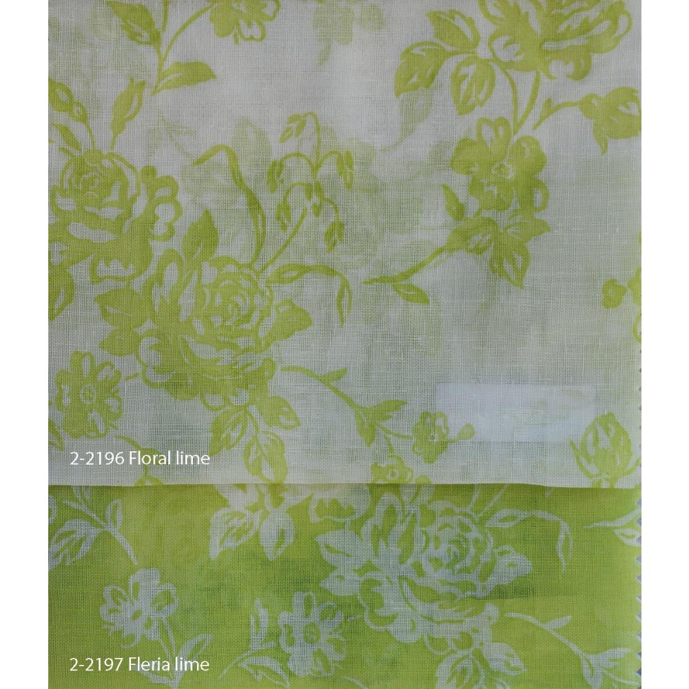 Κουρτίνες σετ γάζα με το μέτρο Floral-Fleria lime 5987