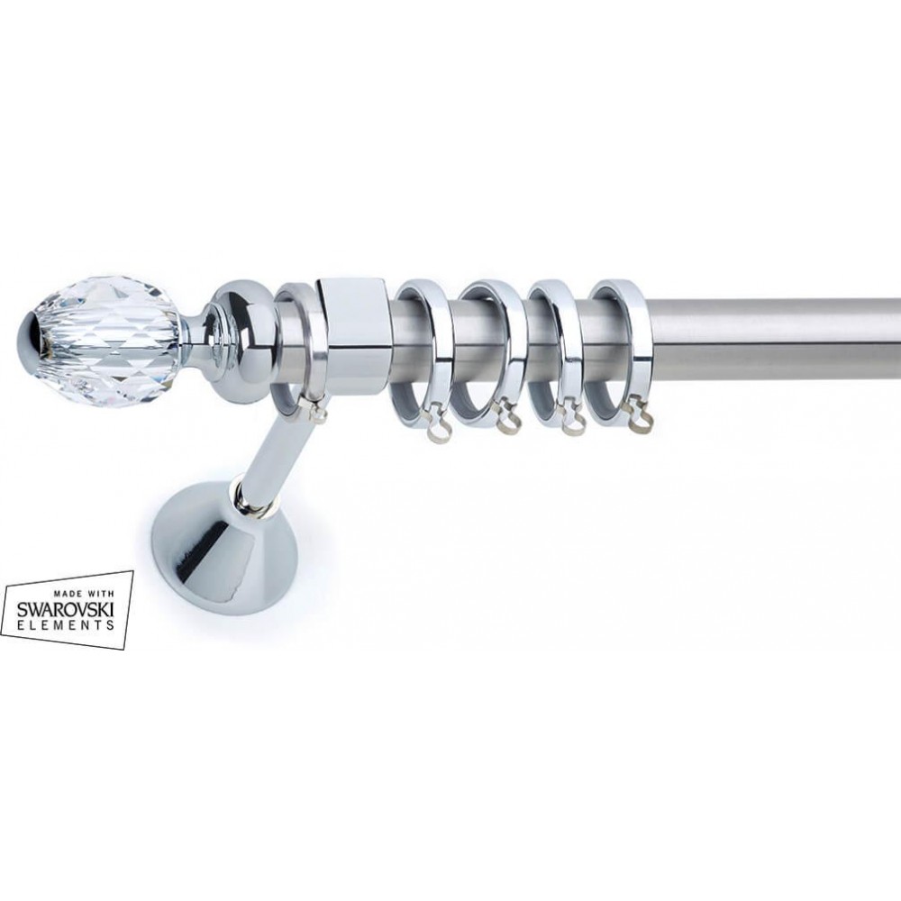 Κουρτινόξυλο μονό νίκελ σατινέ με χρώμιο 8061 Swarovski Anartisi Φ25mm