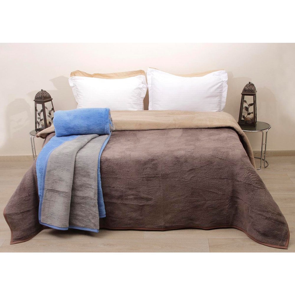 Κουβέρτα υπέρδιπλη δίχρωμη Polycotton 210x240 σιέλ - γκρι Viopros