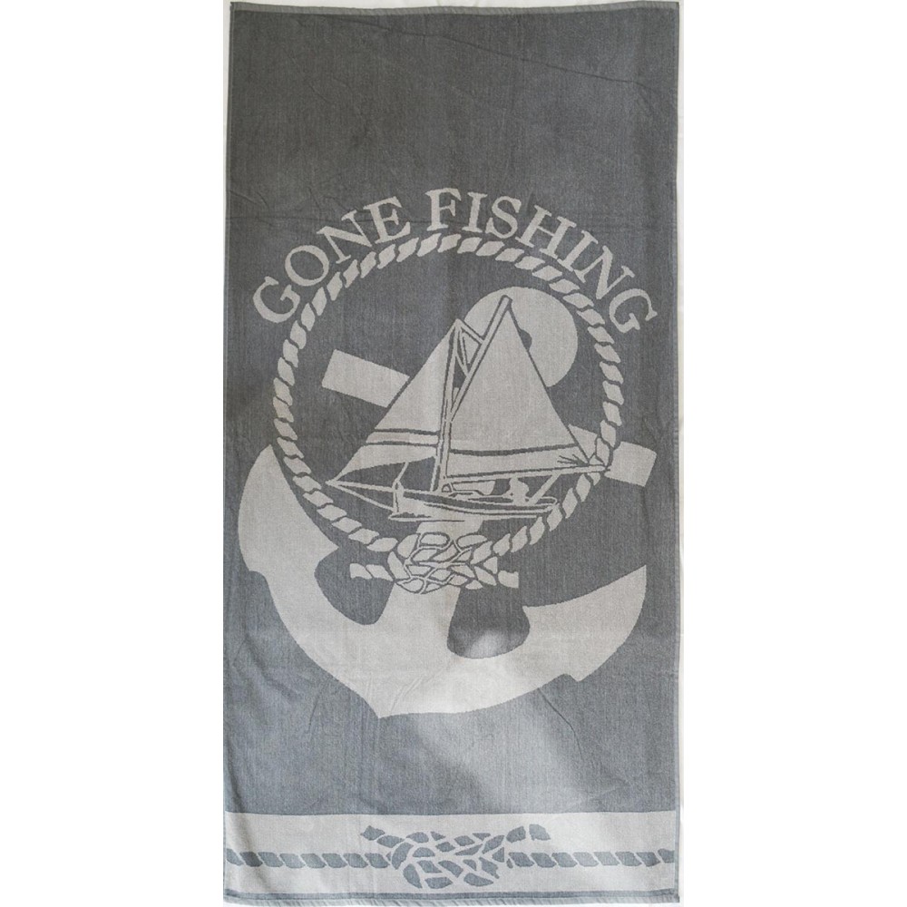 Πετσέτα θαλάσσης Cone fishing grey βελουτέ 85x170cm