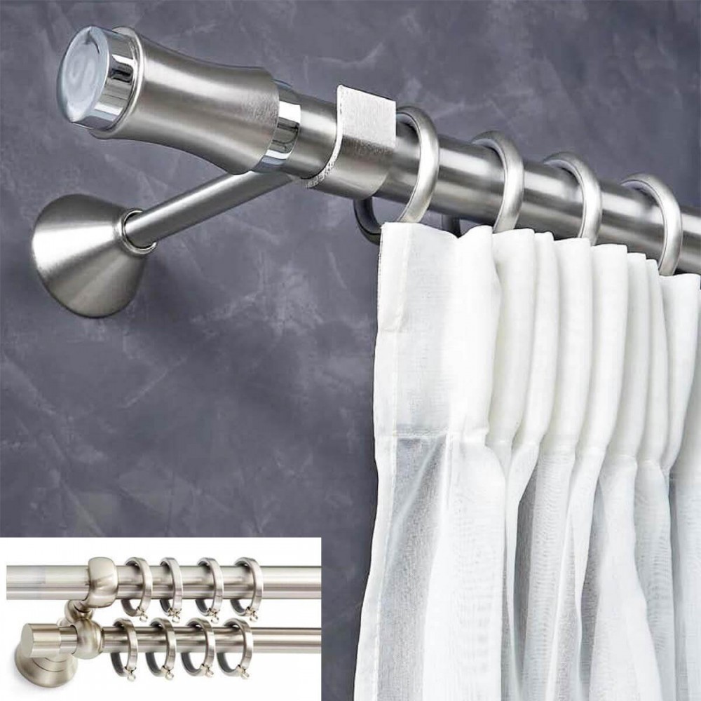 Κουρτινόξυλο Aslanis Home Giorgia Νίκελ σατινέ διπλό σωλήνα