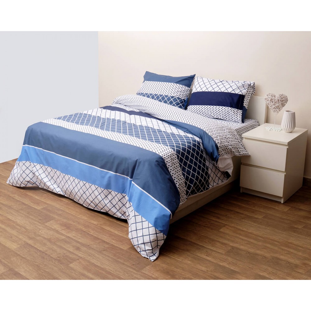 Σετ πάπλωμα υπέρδιπλο 220x240 Viopros fresh Όστιν μπλε 